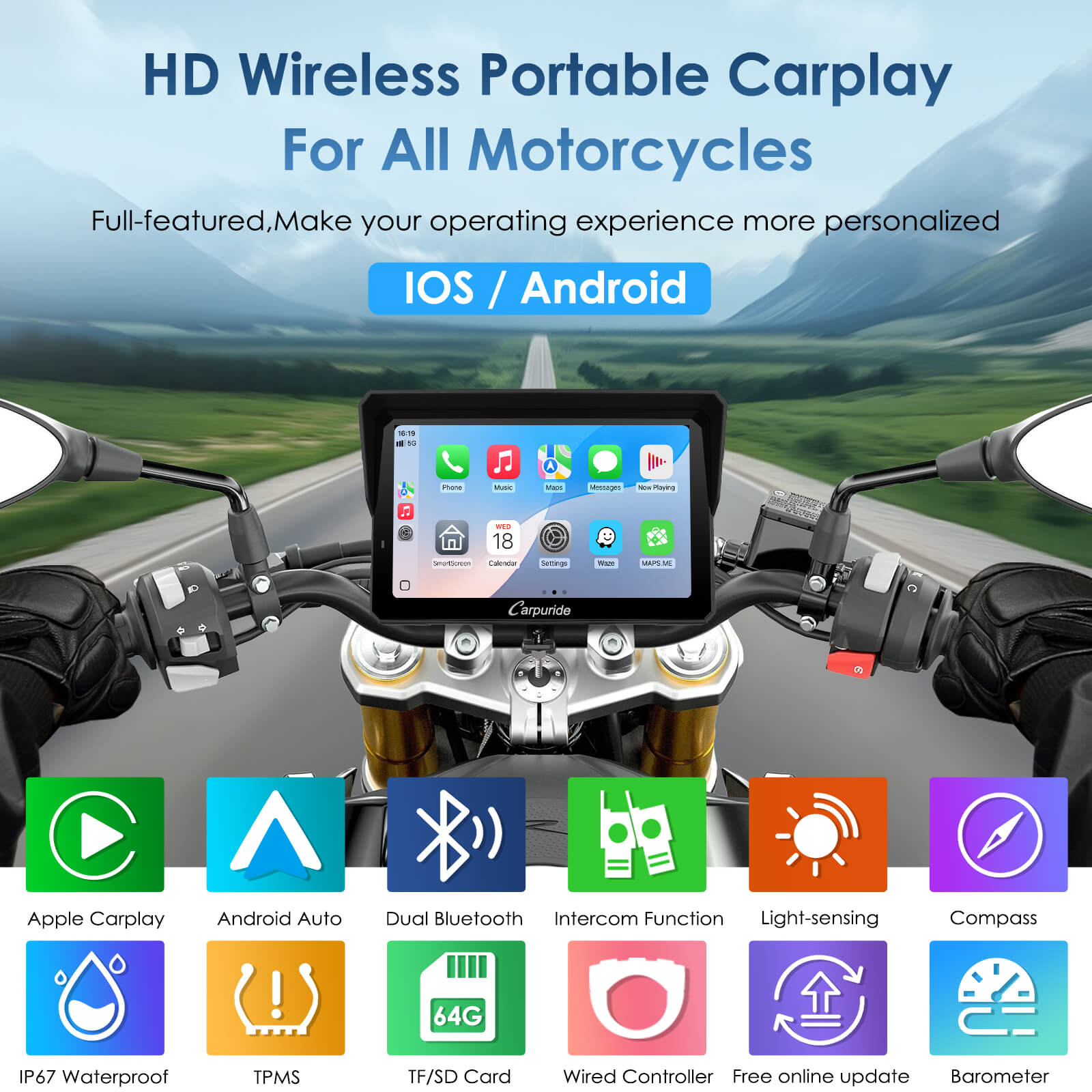 carpuride-w702s-pro-motorcycle-smart-stereo-7-zoll-mit-bm05 image 3
