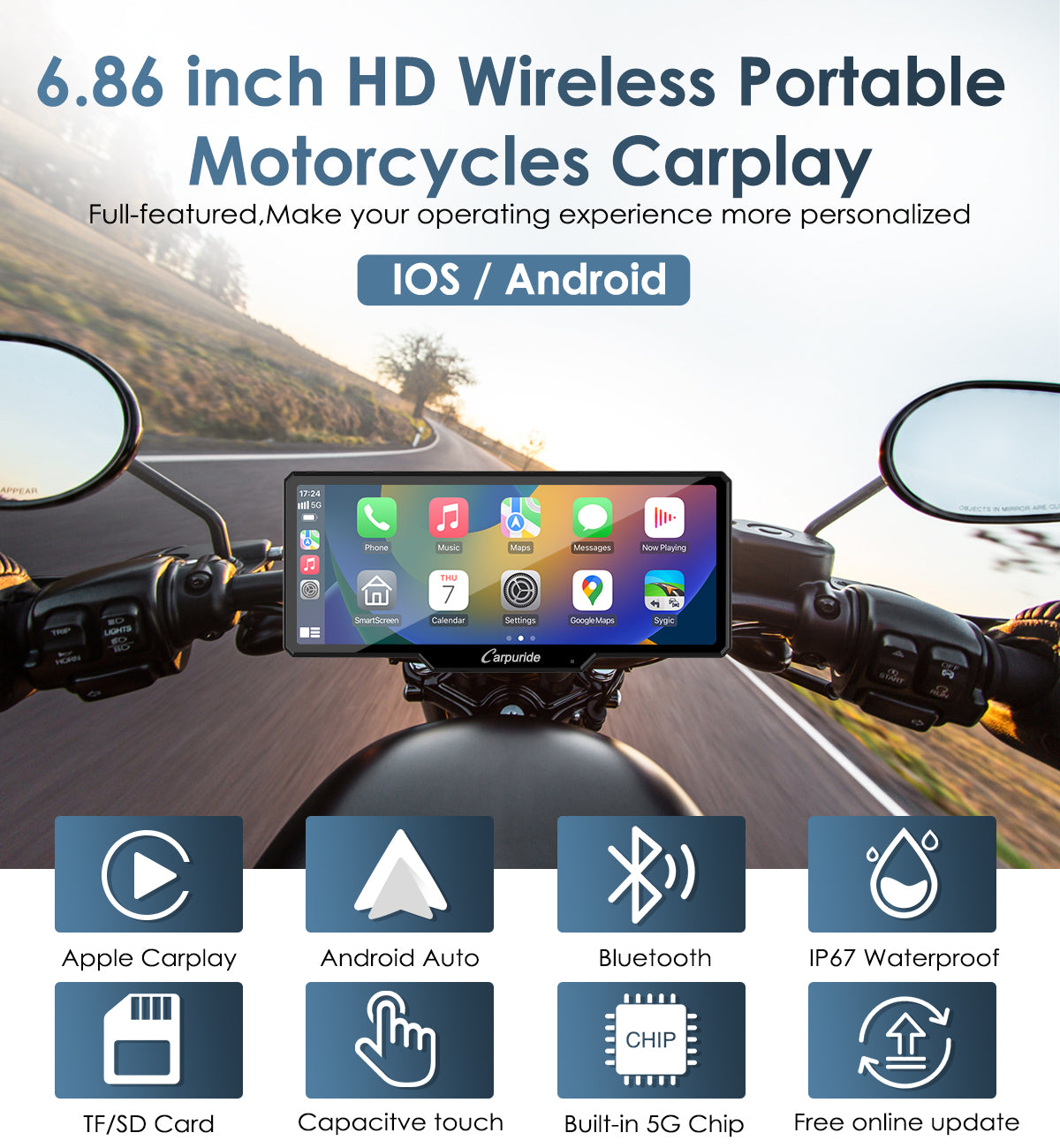 carpuride-w619-motorcycle-smart-stereo-6-86-zoll-display-ip67 image 2