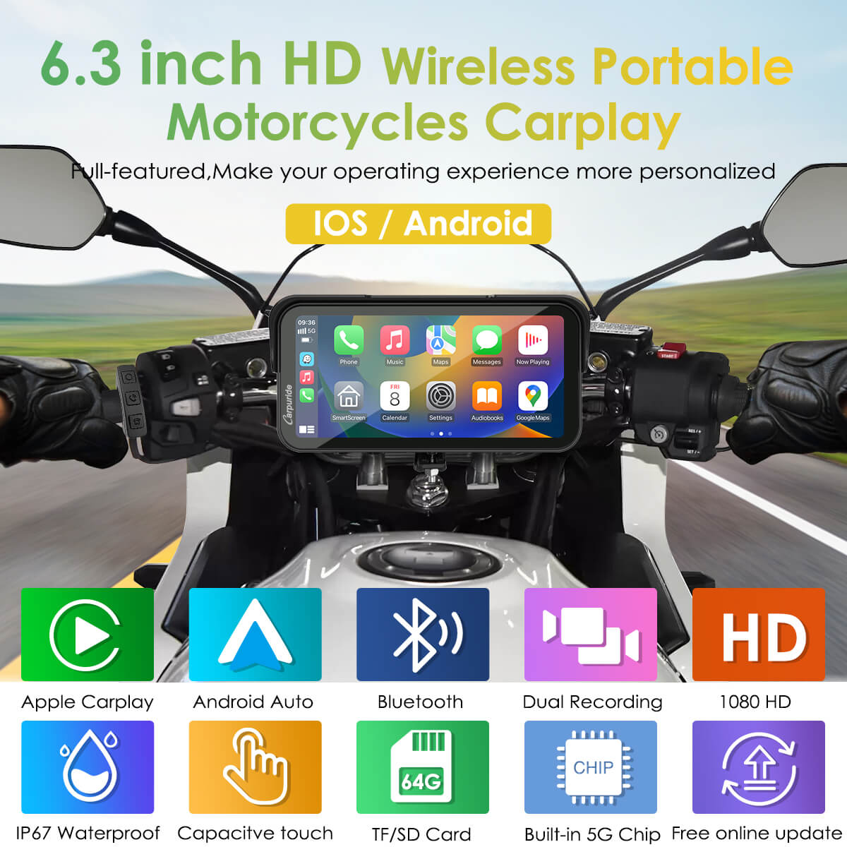 carpuride-w603d-motorrad-stereo-6-3-dashcam-tpms image 2