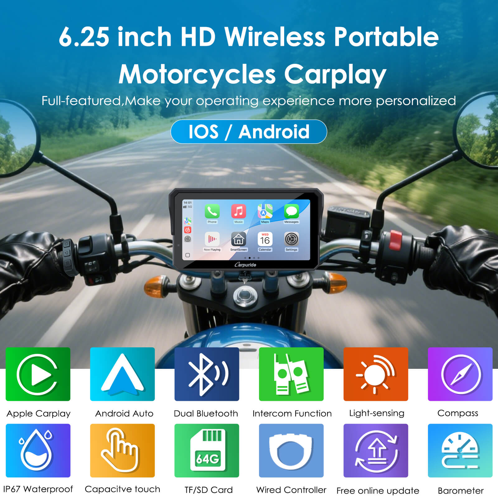 carpuride-motorcycle-smart-stereo-w602s-pro-motorrad-display-6-zoll image 2