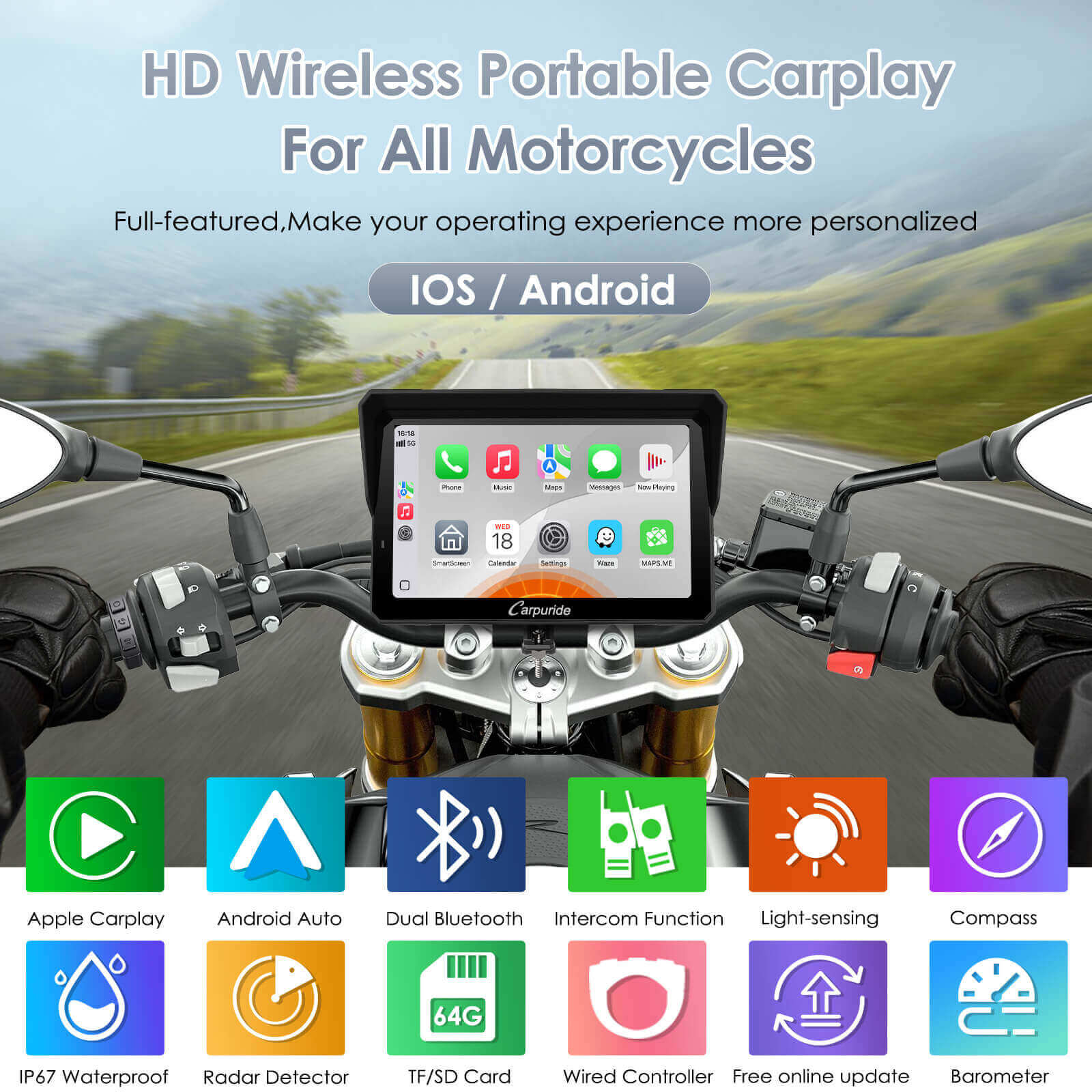 carpuride-702rs-pro-motorrad-display-7-zoll-radar-bsd-sos image 4