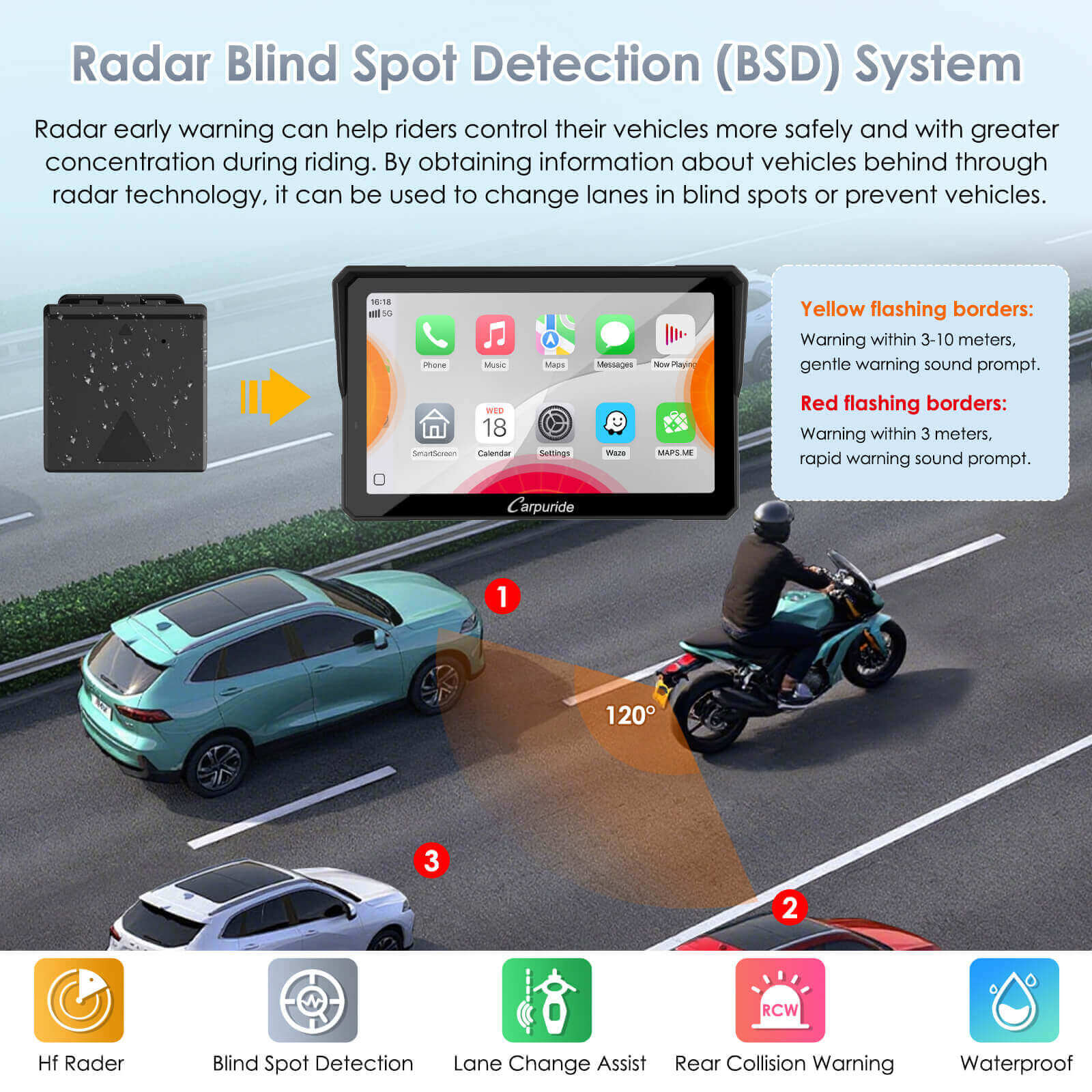 carpuride-702rs-pro-motorrad-display-7-zoll-radar-bsd-sos image 2