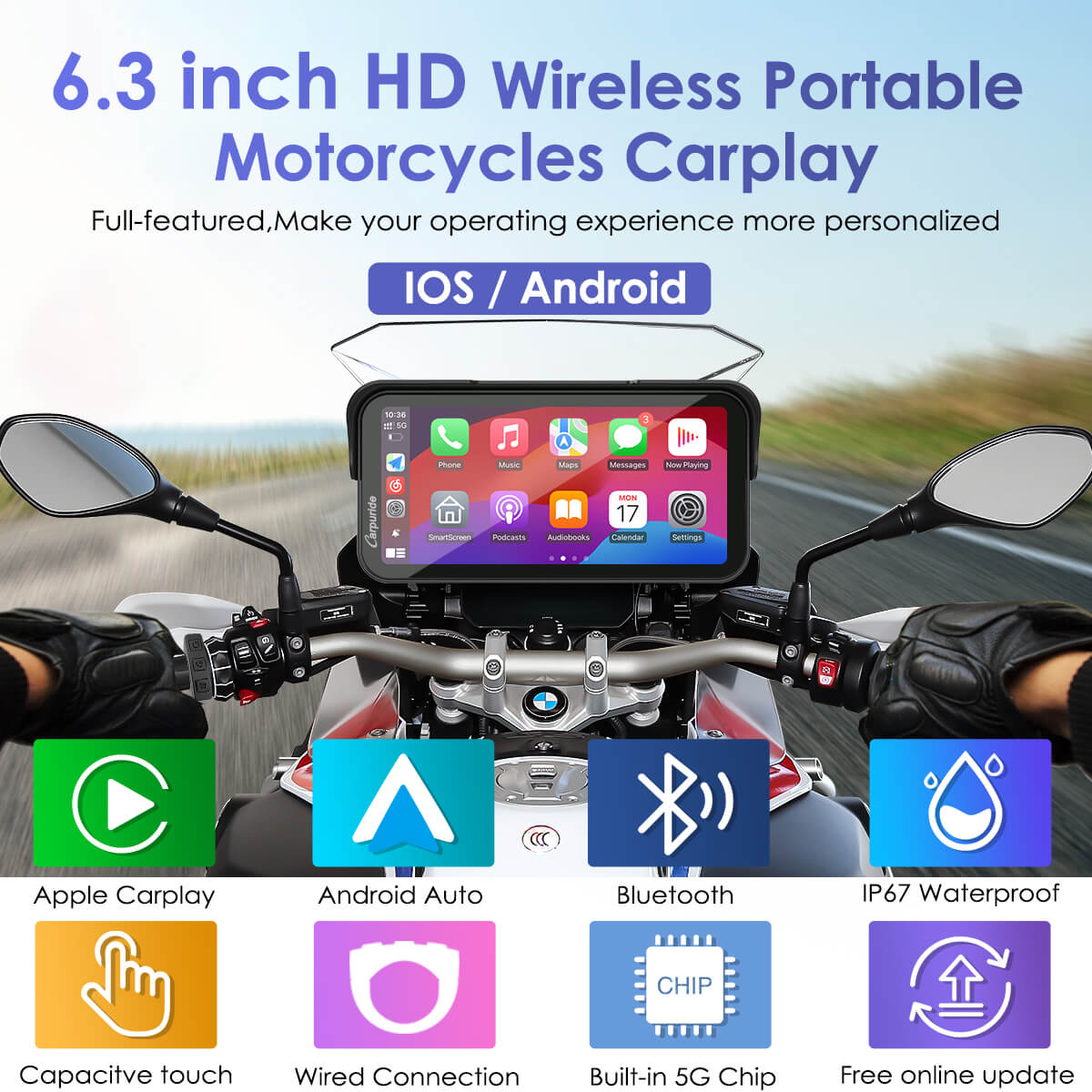 carpuride-w603b-motorrad-display-mit-bmw-halterung-ip67 image 2