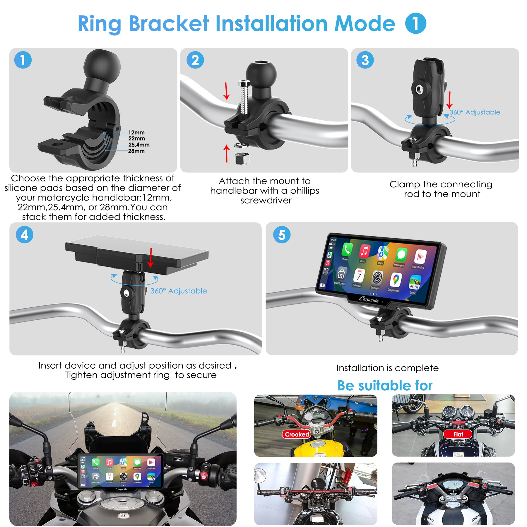 carpuride-ring-bracket-lenker-halterung-12-28-mm-motorrad image 2