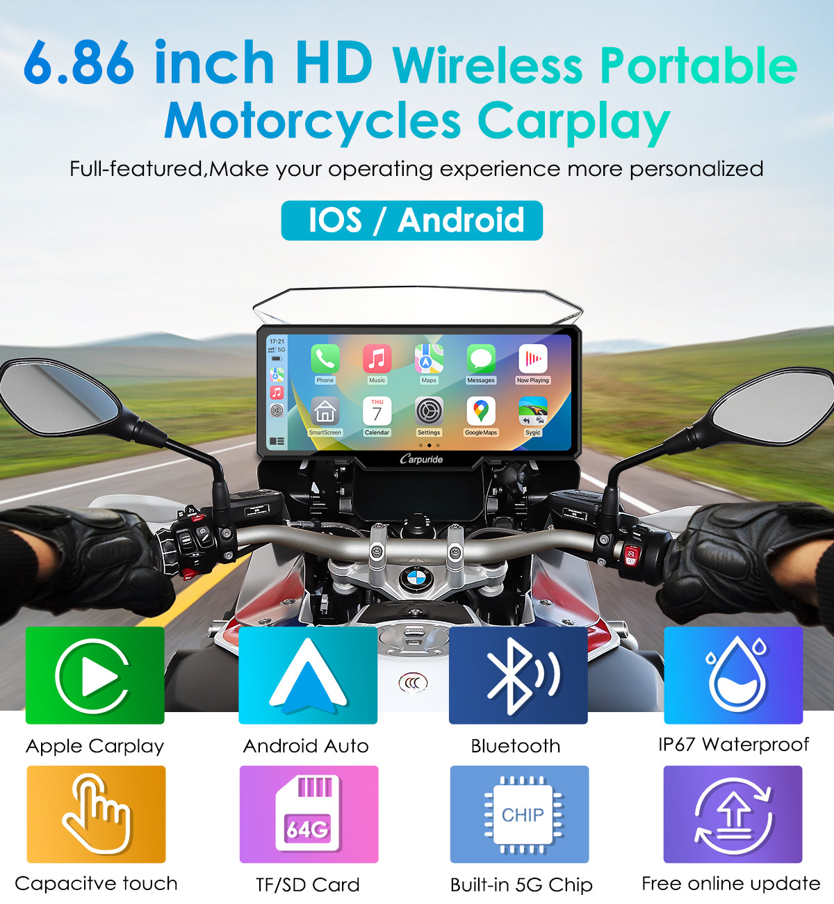 carpuride-w619b-motorcycle-smart-stereo-6-86-zoll-carplay image 2