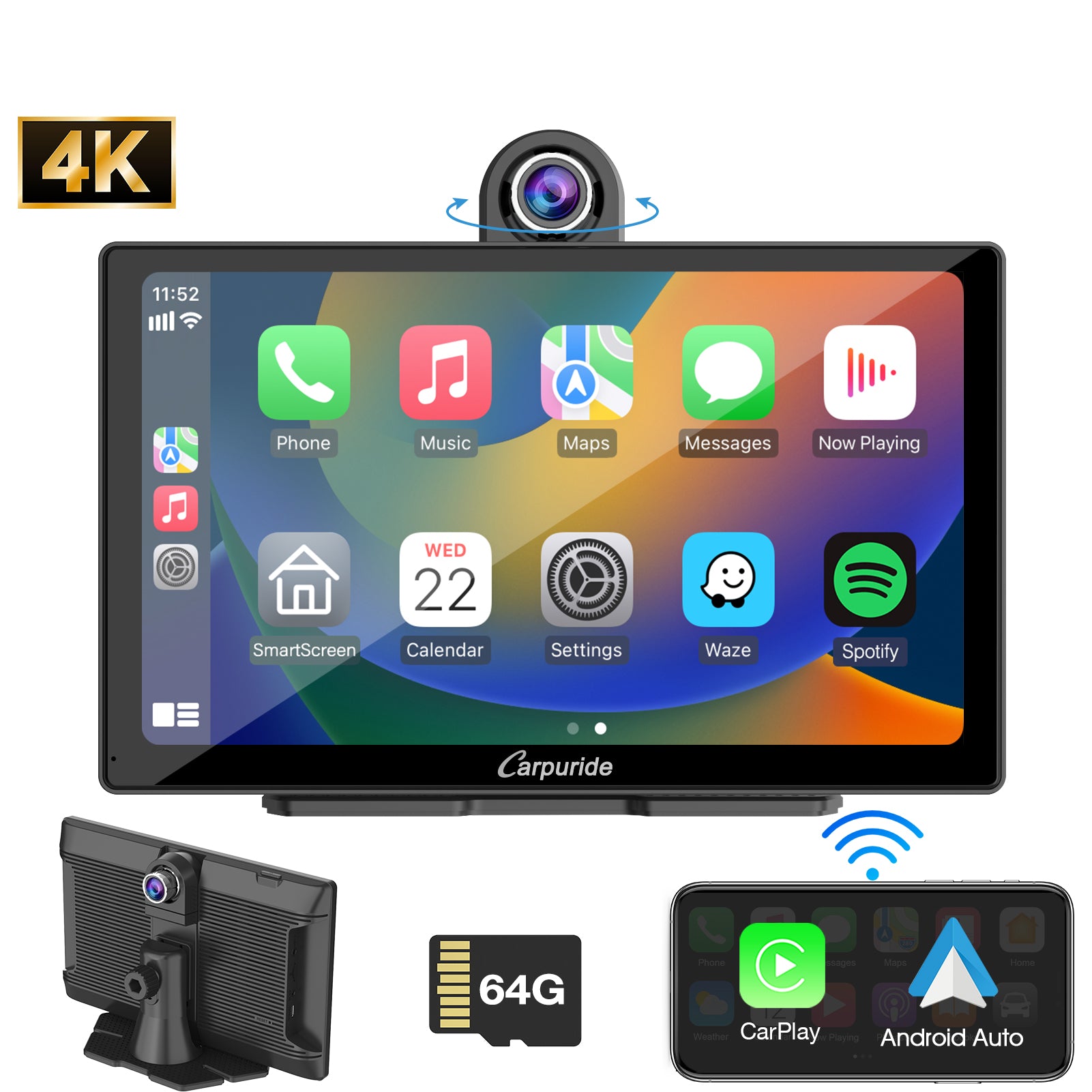 carpuride-w905-carplay-display-9-zoll-mit-4k-frontkamera image 1
