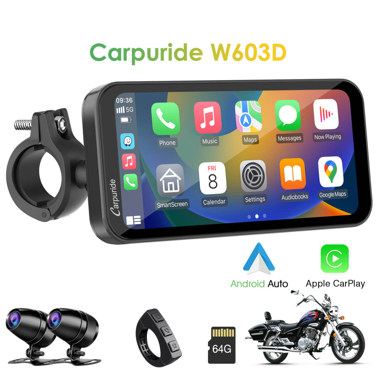 carpuride-w603d-motorrad-stereo-6-3-dashcam-tpms image 1