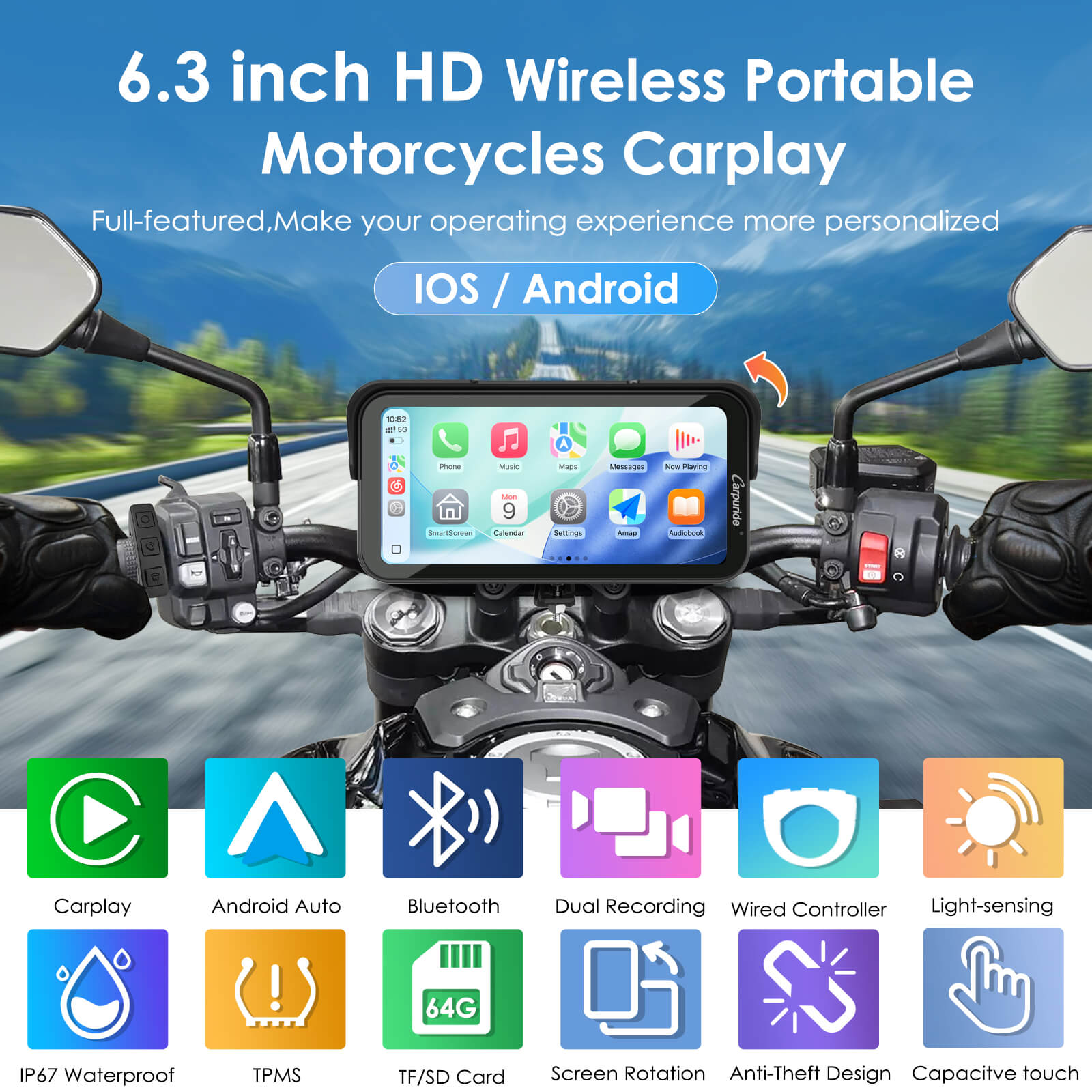 carpuride-w603ds-motorrad-display-6-3-zoll-mit-dashcam image 3