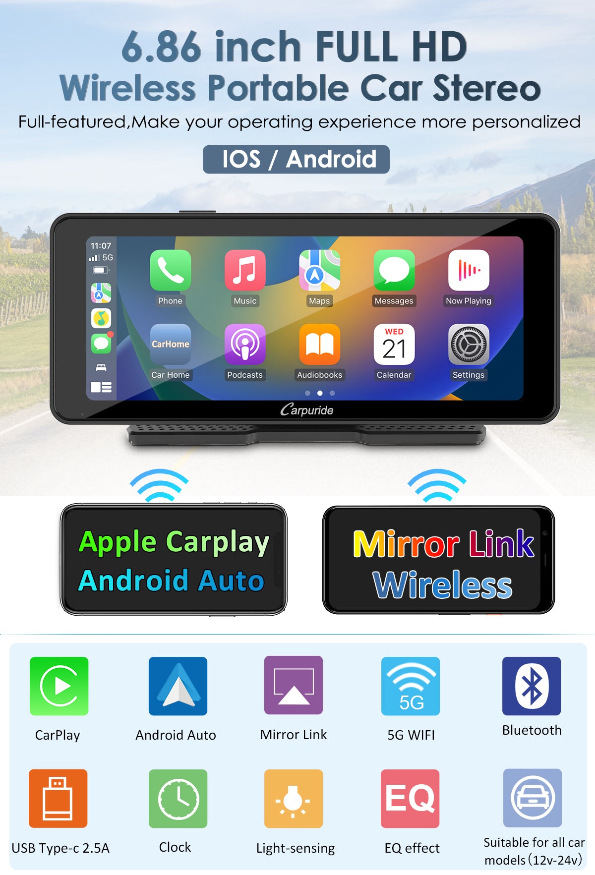 carpuride-w609-car-smart-stereo-display-6-86-zoll image 2