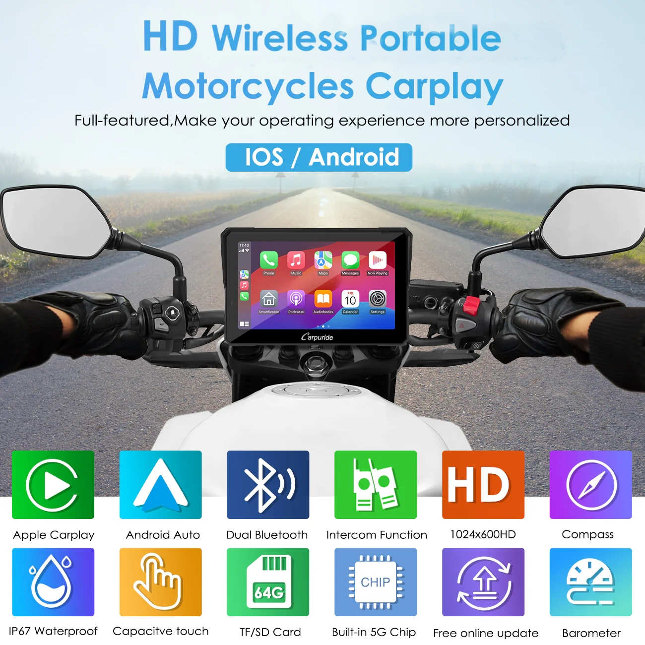 carpuride-w502-pro-motorcycle-smart-stereo-display-5-zoll-mit-tpms image 2