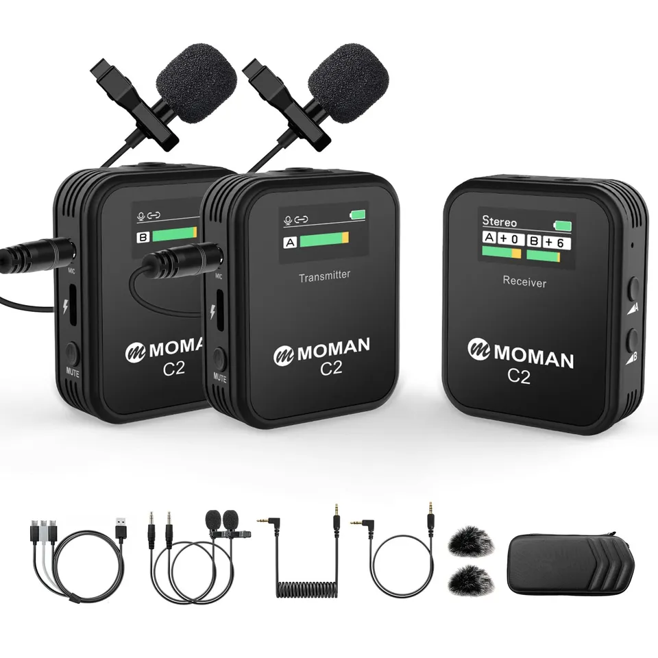 moman-c2x-funkmikrofon-2tx-1rx-ansteckmikrofon-display image 1